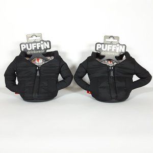 PUFFIN DRINKWEAR THE PUFFY SET OF 2 BLACK CAN KOOZIES 12 OZ BRAND NEW